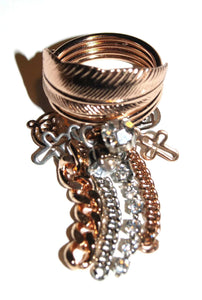 Rose Gold Feather Charm Ring with Fringes - Maiden-Art