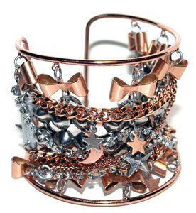 Cuff bracelet in rose gold, silver brass and crystals - Maiden-Art