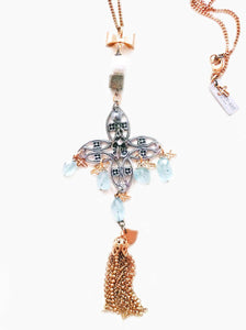 Aquamarine and White Onyx Stones Long Necklace with Pendant - Maiden-Art