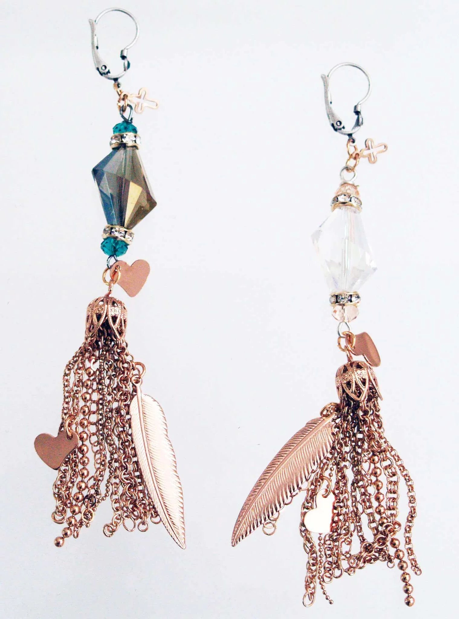 Rose Gold Dangle and Drop Earrings with Crystals - Maiden-Art