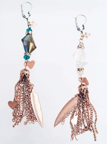 Rose Gold Dangle and Drop Earrings with Crystals - Maiden-Art