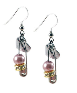 Silver safety pins, pearls and crystals Earrings. Perfect for parties, summer time and gift for her. - Maiden-Art
