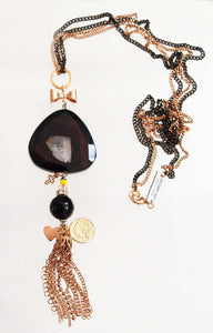 Lariat & Y necklace with black onyx and charms. - Maiden-Art