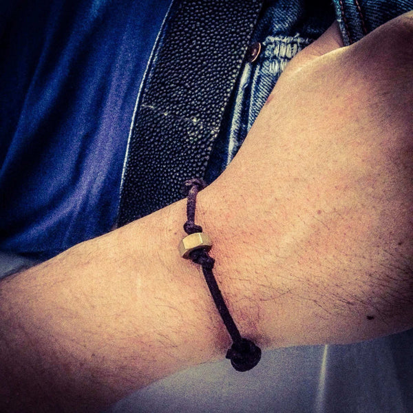 Brown Deerskin Mens bracelet with brass bolt nut. Mens Bracelets, Mens Leather Bracelet. - Maiden-Art