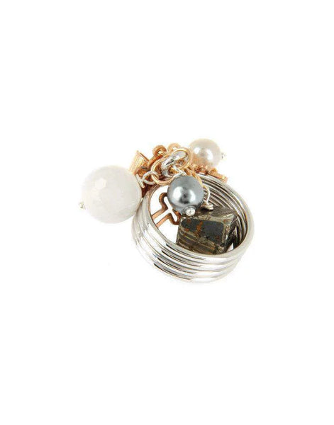 White onyx and aquamarine stones brass ring. Italian rings. - Maiden-Art