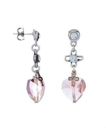Dangle and drop earrings with peach hearts and crystals - Maiden-Art