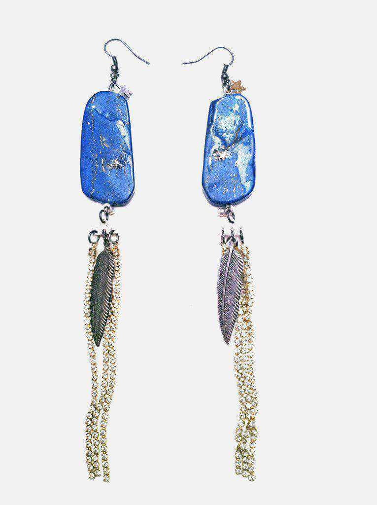 Lapis lazuli stone pierced earrings with Swarovski crystals - Maiden-Art