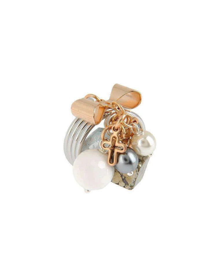White onyx and aquamarine stones brass ring. Italian rings. - Maiden-Art