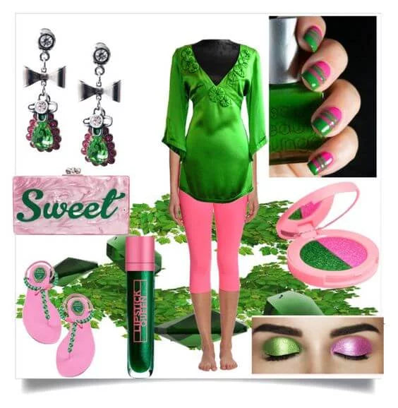 Pink and green dangle and drop earrings - Maiden-Art