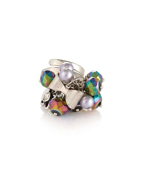 Stylish ring with iridescent green beads - Maiden-Art