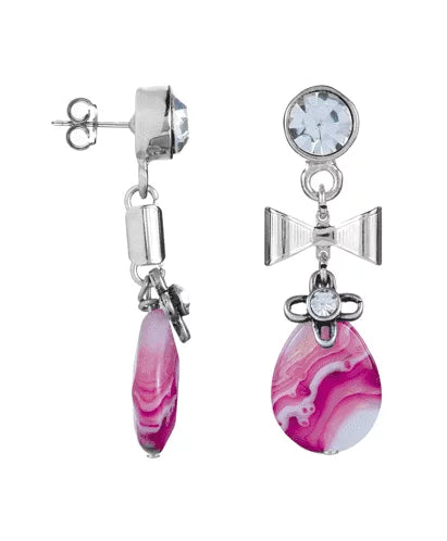 Pink agate stone dangle and drop earrings - Maiden-Art