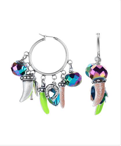 Colorful Horn, Horseshoe, Heart Charm Hoop Earrings - Maiden-Art