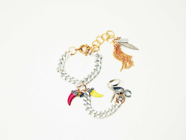 Hand Chain Bracelet with colorful enamel charms - Maiden-Art
