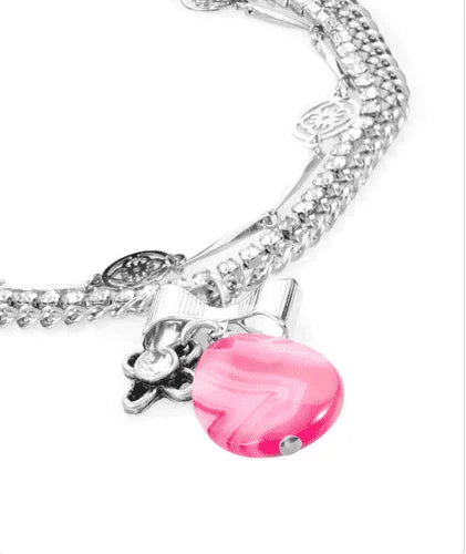 Pink agate stone charm bracelet - Maiden-Art
