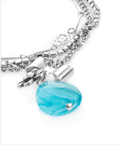 Blue agate stone charm bracelet. Silver Charm Bracelet. - Maiden-Art