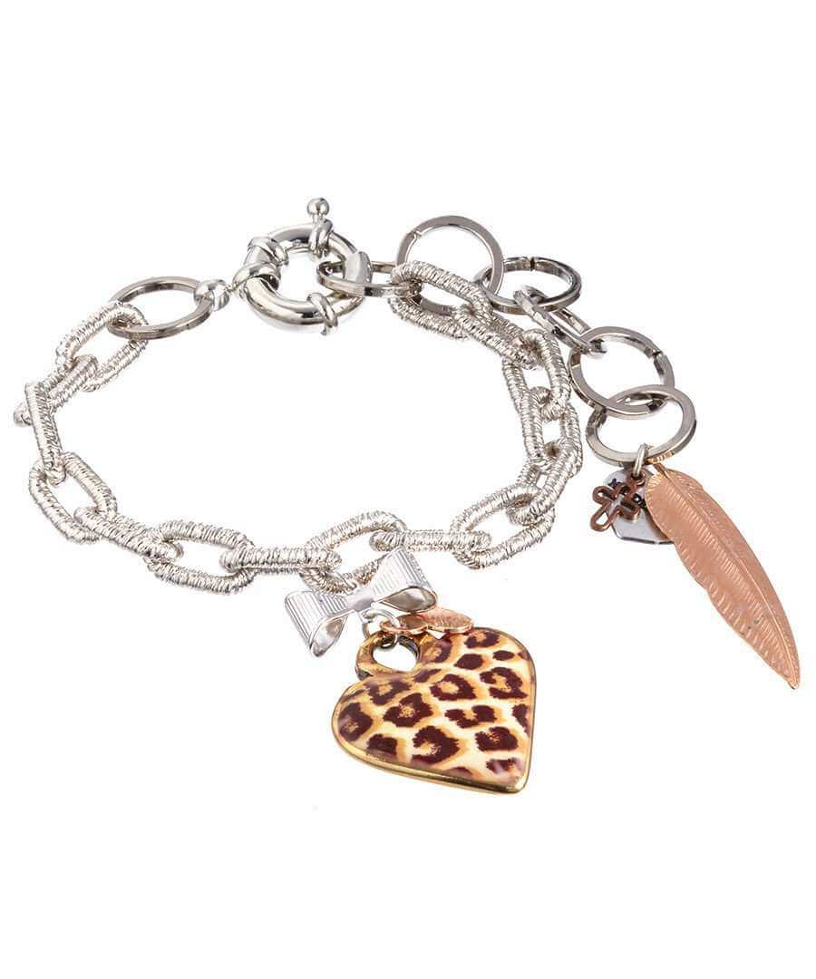 Leopard print heart-shaped charm bracelet - Maiden-Art
