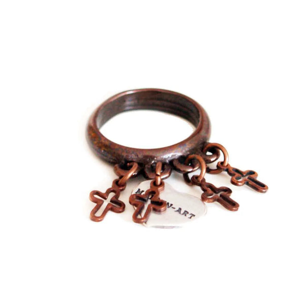 Statement ring in copper with crosses - Maiden-Art