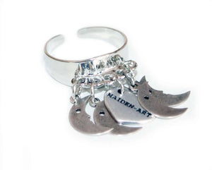 Statement ring in silver with moon charms - Maiden-Art