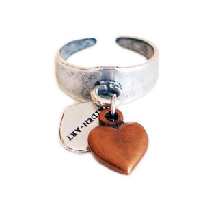 Statement ring in silver with copper heart charm - Maiden-Art