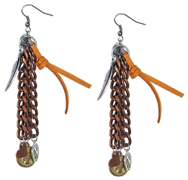 Chandelier Earrings in deerskin leather with beautiful 18kt Gold Plated Coins charms. - Maiden-Art