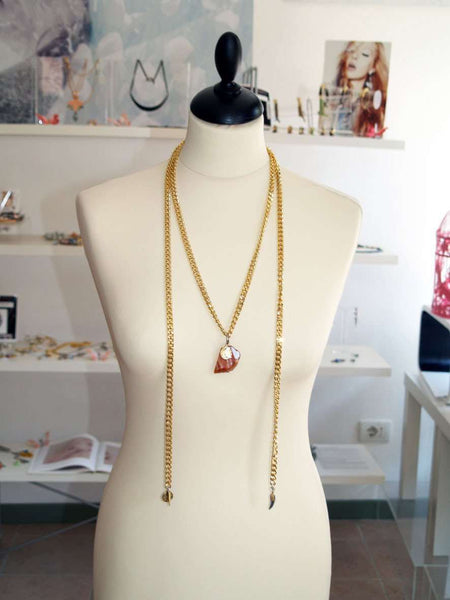 Gold necklace with agate stone - Maiden-Art
