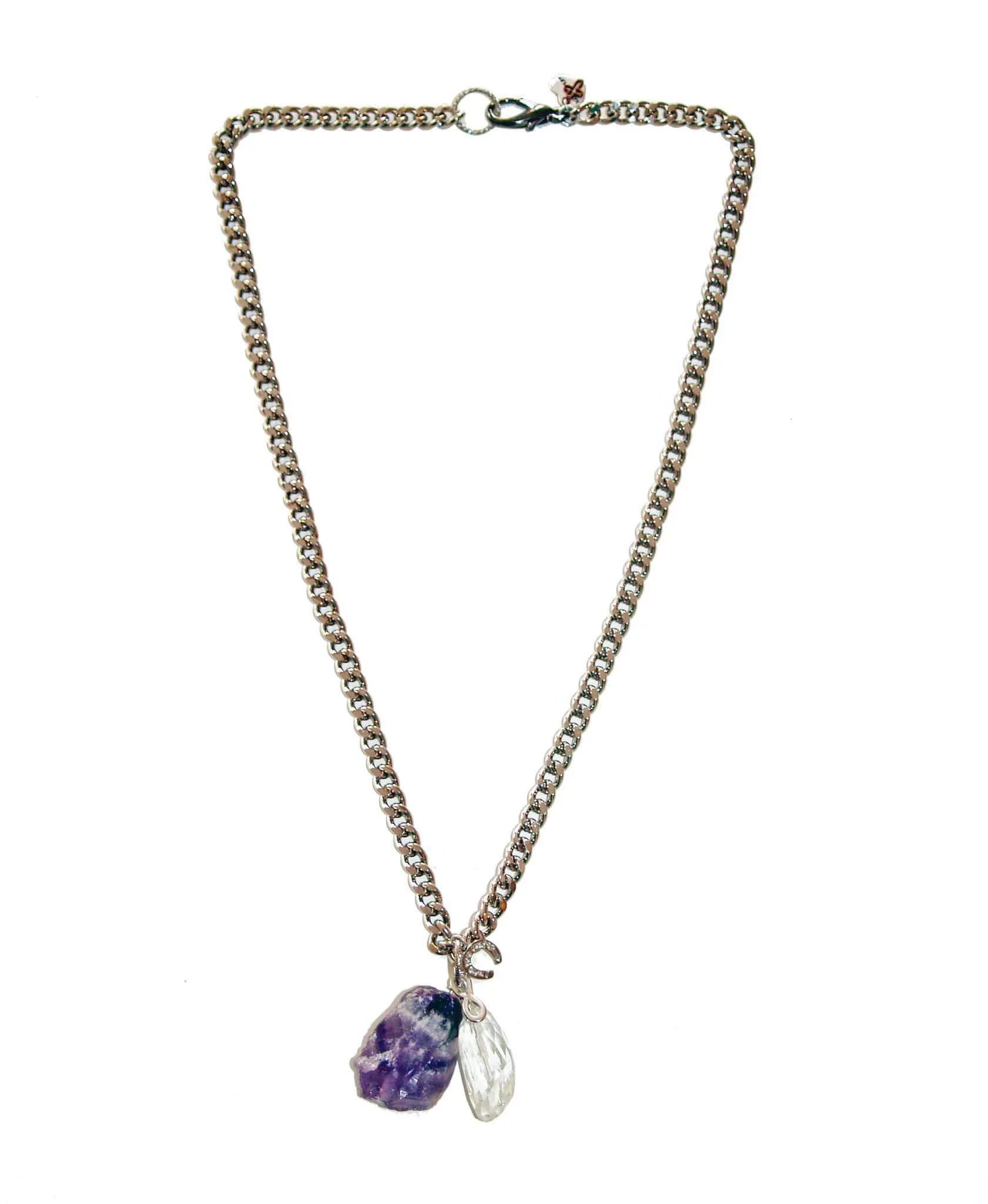 Silver necklace with amethyst and rock crystal stones - Maiden-Art