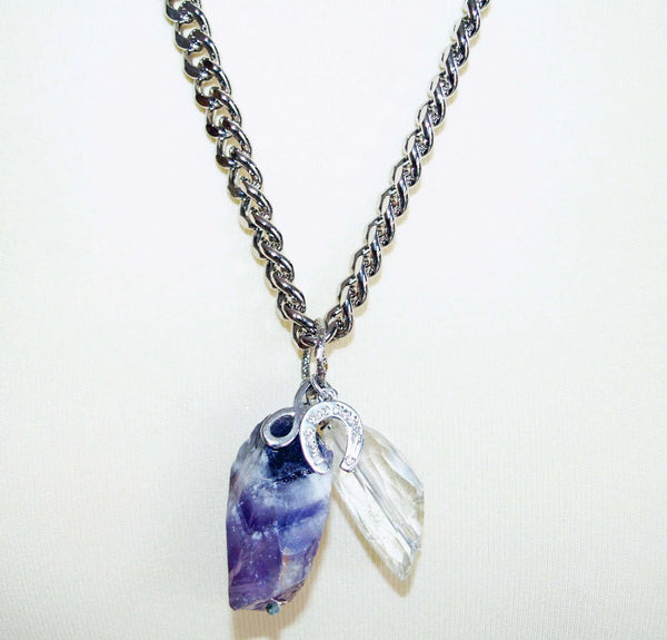 Silver necklace with amethyst and rock crystal stones - Maiden-Art