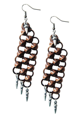 Chandelier earrings in copper with studs. Long Earrings. 2 Colors Available. - Maiden-Art