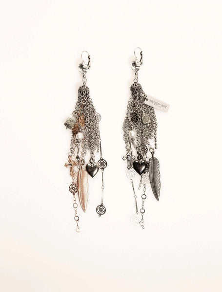 Tassel earrings with antique silver, rose gold and charms. Boho chic earrings, boho chic jewelry.* PROMOTION - Maiden-Art