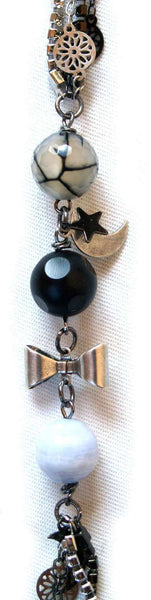 Moonstone Necklace with ematite jet Swarovski crystals, onyx and chalcedony stones - Maiden-Art
