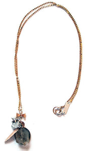 One chain Necklace made of apricot Swarovski crystals chain with charms and rutilated quartz - Maiden-Art