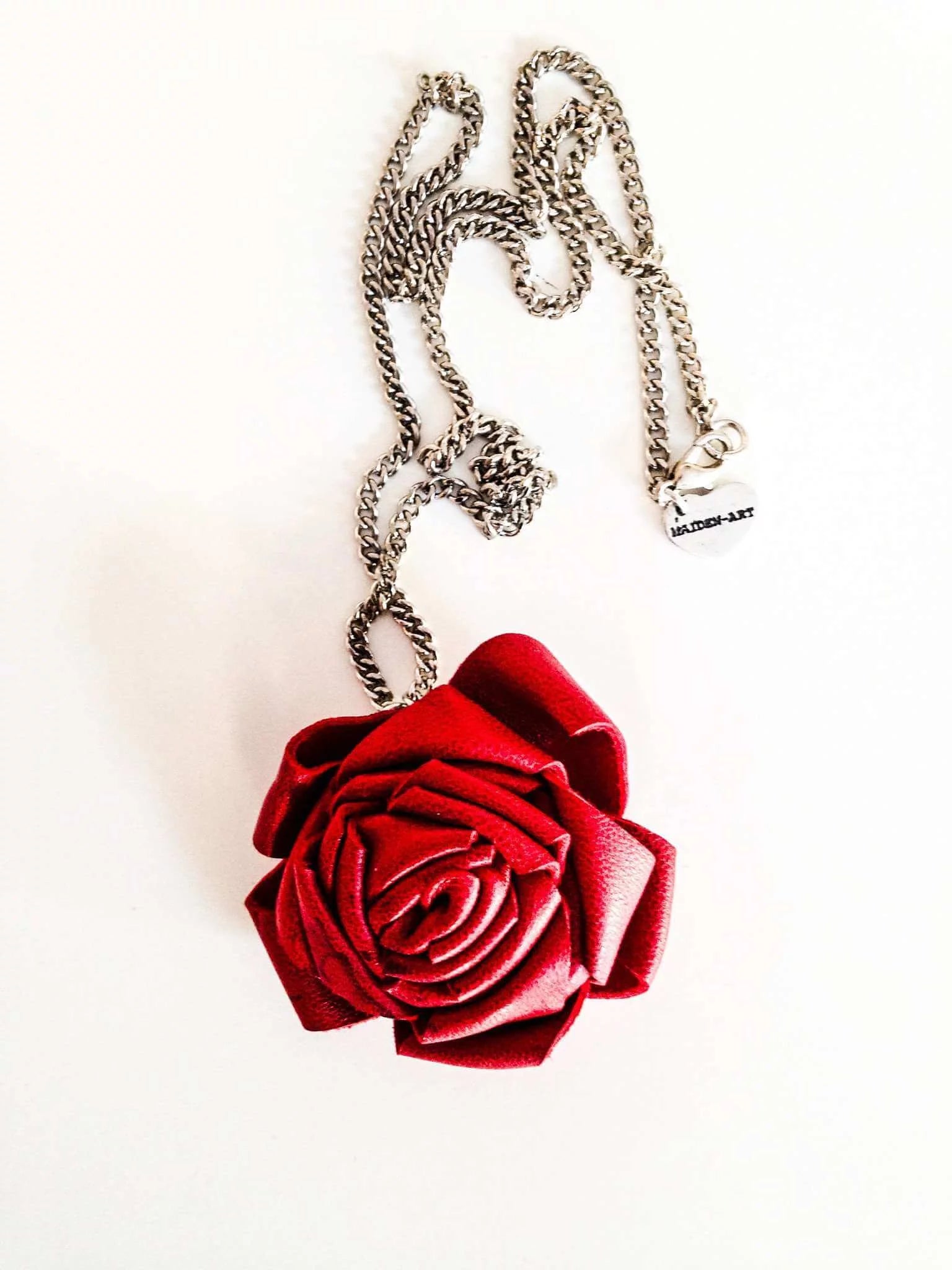 True Leather Red Rose Necklace - Maiden-Art