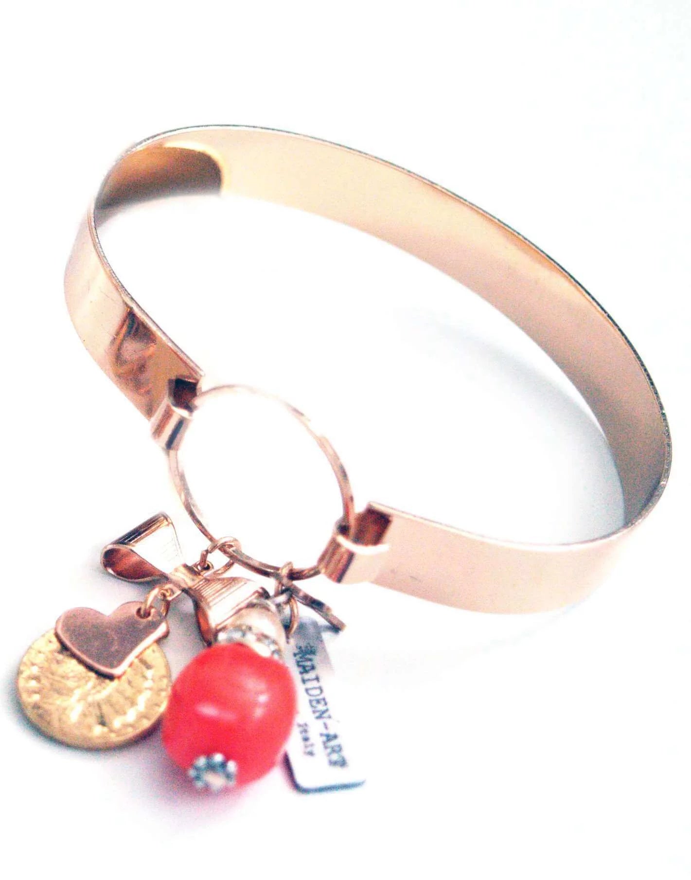 Rose gold bangle with coral and crystals - Maiden-Art