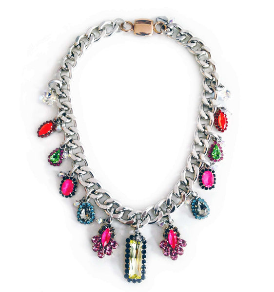 Bib necklace with colorful Swarovski crystals - Maiden-Art
