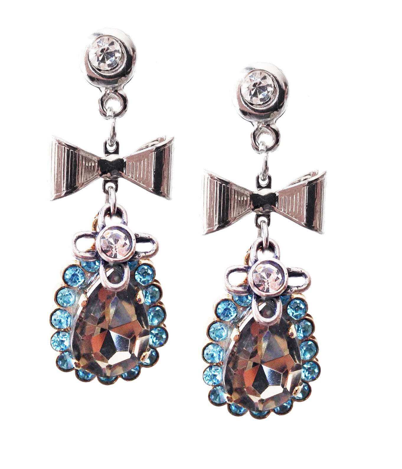 Light blue dangle and drop earrings made with Crystallized Swarovski elements and silver plated brass and small charms. - Maiden-Art