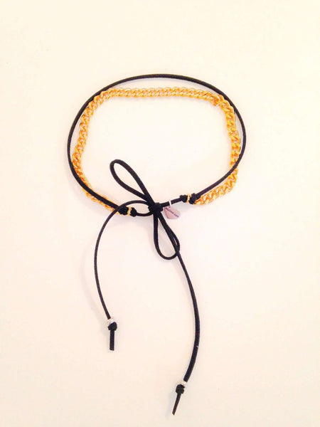 Choker with deerskin leather and silver or gold chain. Black choker, leather choker, choker necklace, coachella jewelry in 8 colors. - Maiden-Art