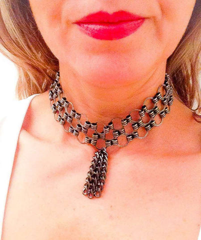 Choker with tassel. Choker necklace, boho necklace, bohemian jewelry, statement necklace, trendy jewelry, in 2 Colors. - Maiden-Art