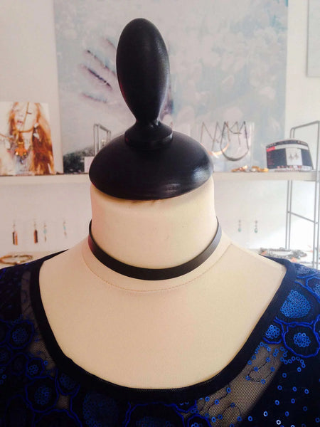 Plain Black Leather Choker necklace - Maiden-Art