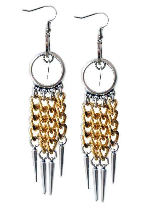 Silver Plated Chandelier earrings with studs and 18kt Gold Plated Chains. - Maiden-Art