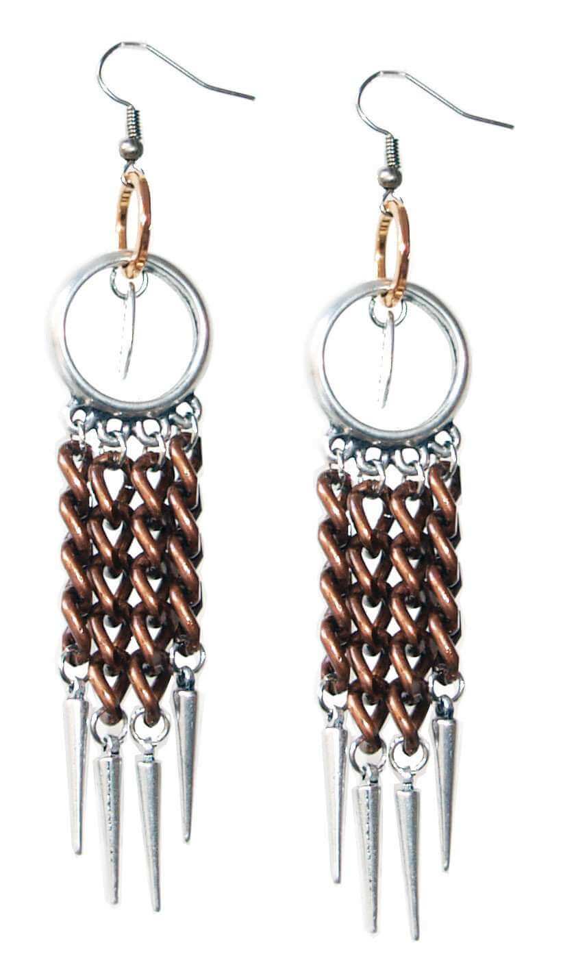 Chandelier earrings in copper chains with studs. Long earrings. Earrings for Women. - Maiden-Art