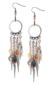 Silver Chandelier earrings in flower chains with studs. Long Earrings. Earrings for Women. - Maiden-Art
