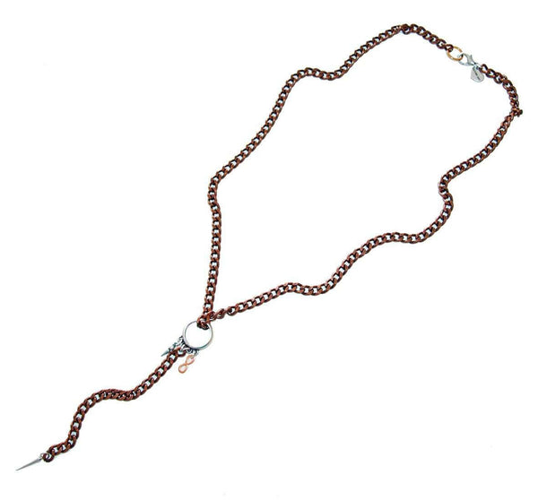 Lariat necklace with studs in copper - Maiden-Art