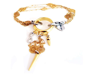 Multi chain gold flower bracelet with studs. - Maiden-Art
