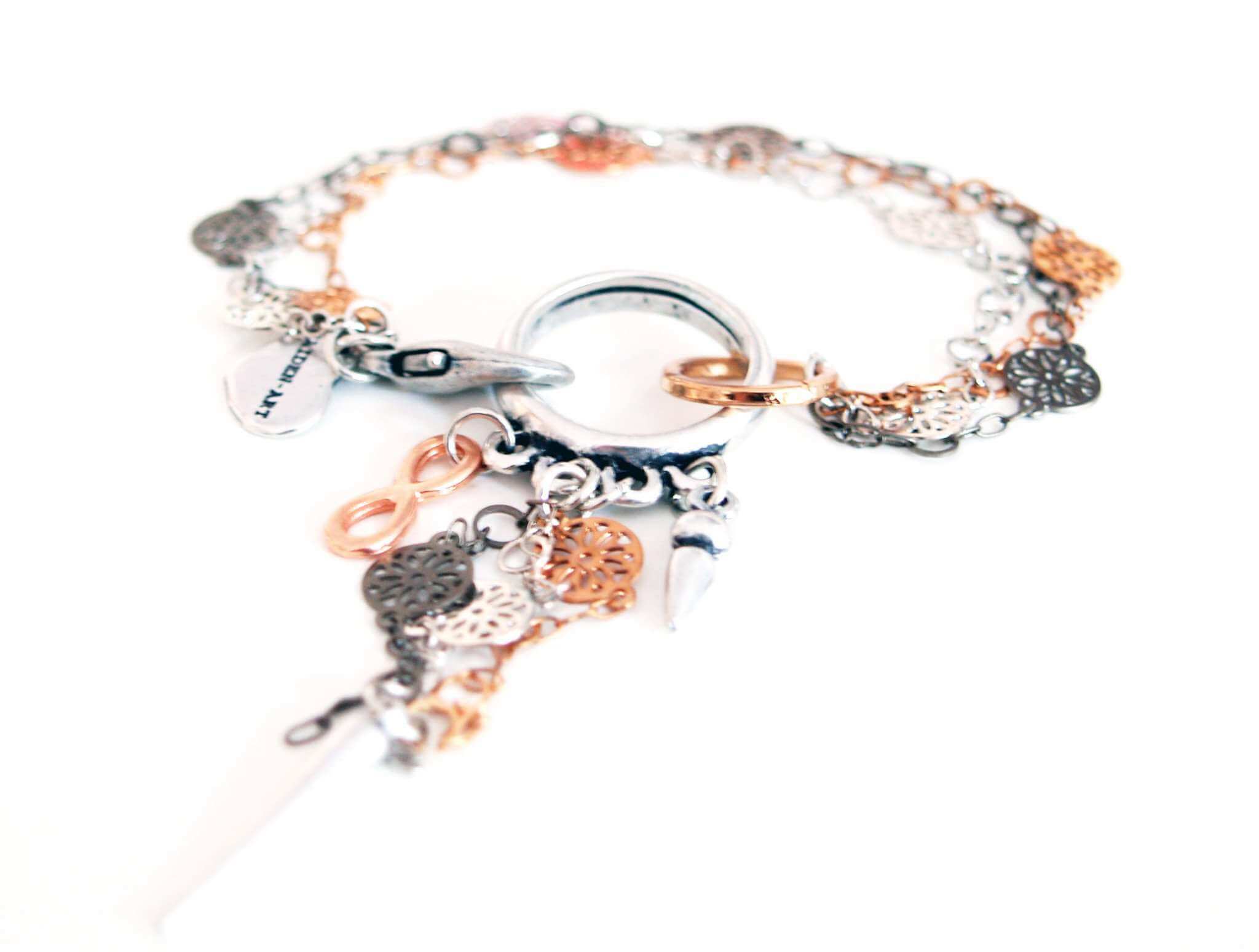 Multi chain flower bracelet with studs. - Maiden-Art