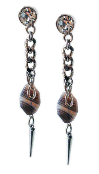 Earrings with agate stone and studs in 2 colors available. - Maiden-Art