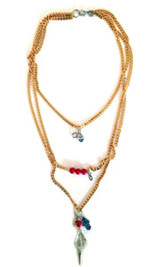 Layered necklace in gold, coral and hamsa. - Maiden-Art