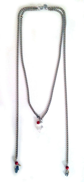 Valentine's Day necklace in silver, coral and hamsa. - Maiden-Art