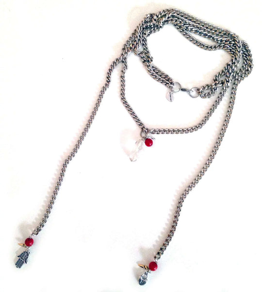 Valentine's Day necklace in silver, coral and hamsa. - Maiden-Art