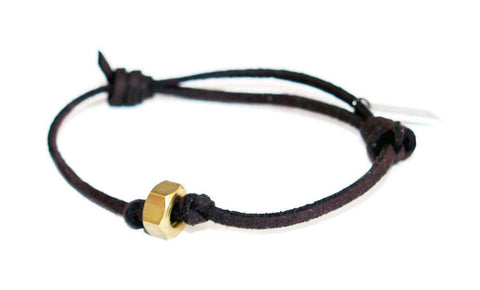 Brown Deerskin Mens bracelet with brass bolt nut. Mens Bracelets, Mens Leather Bracelet. - Maiden-Art