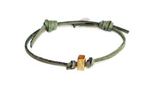Green Deerskin Mens bracelet with brass bolt nut - Maiden-Art
